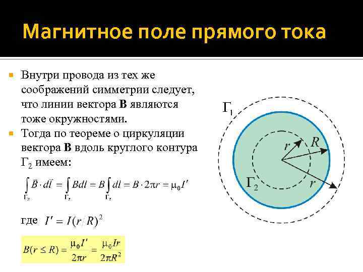 Магнитные линии прямого провода с током