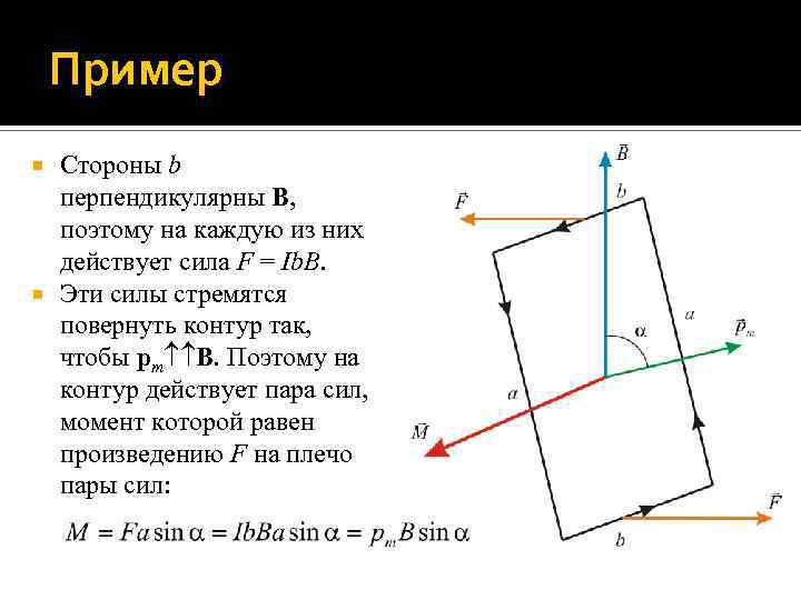 Пример Стороны b перпендикулярны B, поэтому на каждую из них действует сила F =