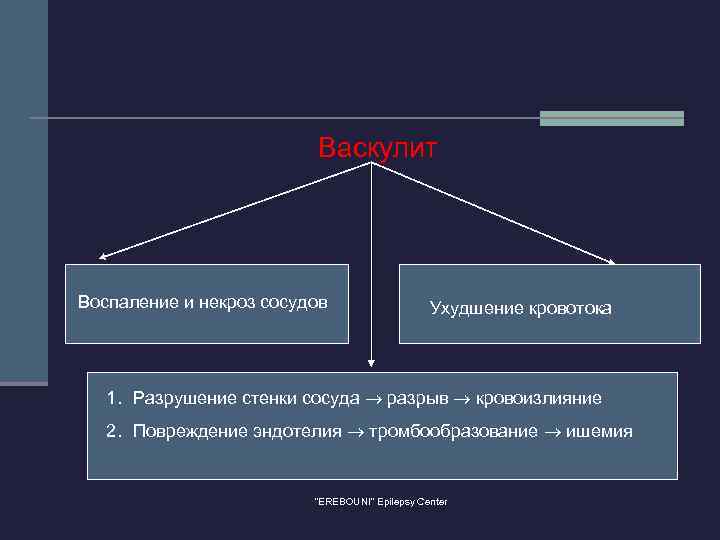 Васкулит Воспаление и некроз сосудов Ухудшение кровотока 1. Разрушение стенки сосуда разрыв кровоизлияние 2.