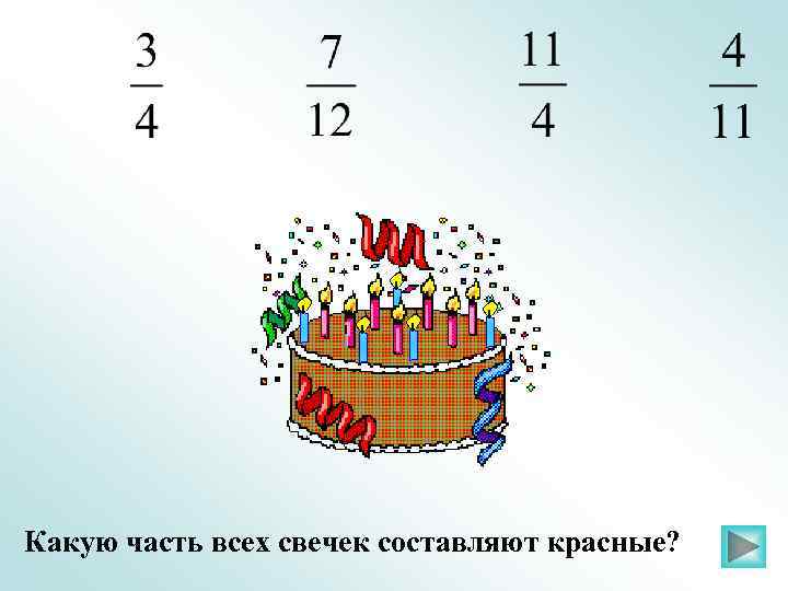 Какую часть всех свечек составляют красные? 