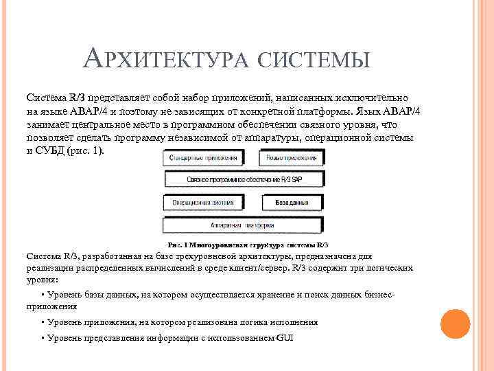 АРХИТЕКТУРА СИСТЕМЫ Система R/З представляет собой набор приложений, написанных исключительно на языке АВАP/4 и