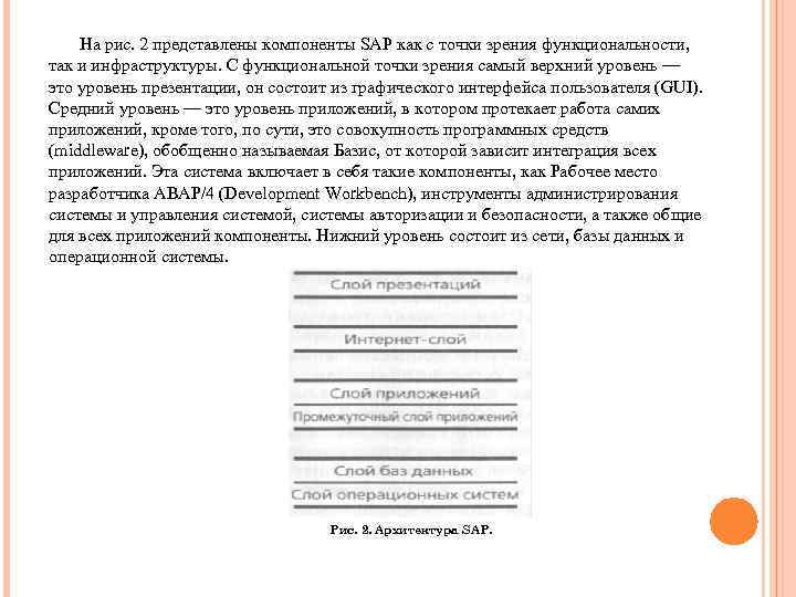 На рис. 2 представлены компоненты SAP как с точки зрения функциональности, так и инфраструктуры.