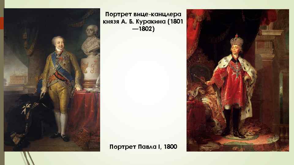 Портрет вице-канцлера князя А. Б. Куракина (1801 — 1802) Портрет Павла I, 1800 