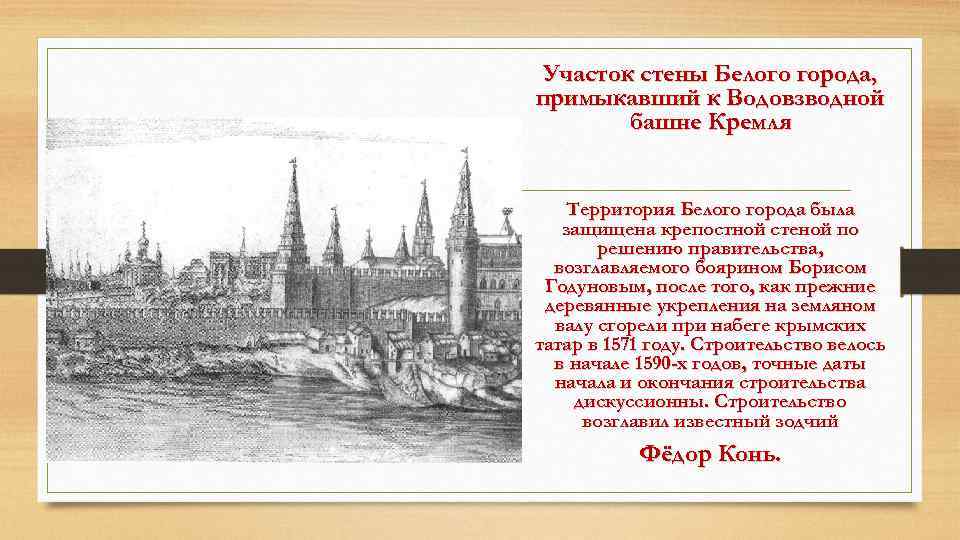 Участок стены Белого города, примыкавший к Водовзводной башне Кремля Территория Белого города была защищена