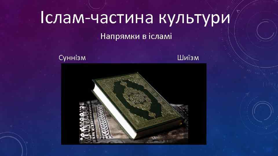 Іслам-частина культури Напрямки в ісламі Суннізм Шиїзм 