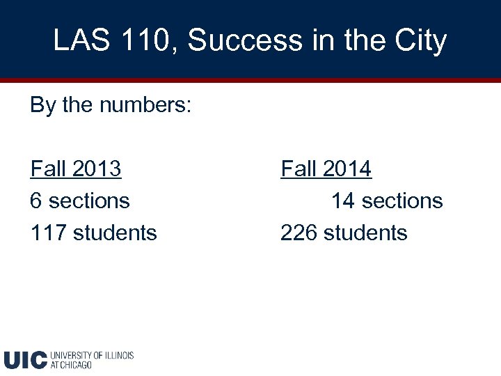 LAS 110, Success in the City By the numbers: Fall 2013 6 sections 117