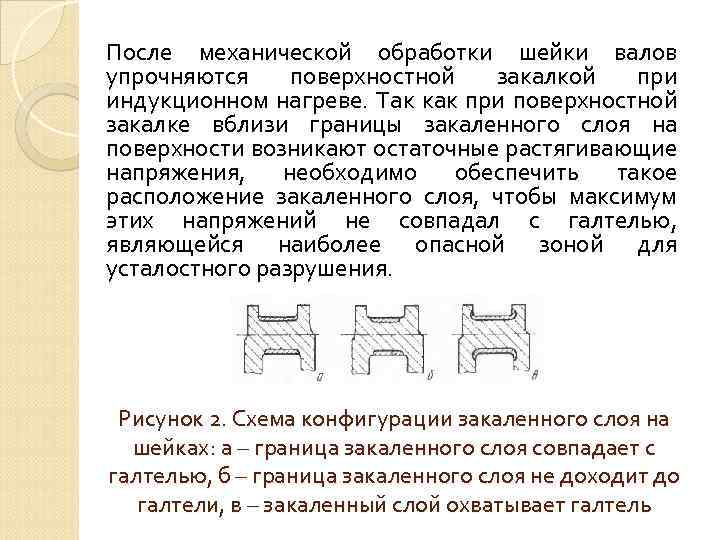 После механической обработки шейки валов упрочняются поверхностной закалкой при индукционном нагреве. Так как при