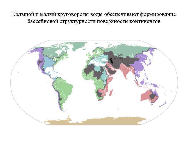 Большой и малый круговороты воды обеспечивают формирование бассейновой структурности поверхности континентов 