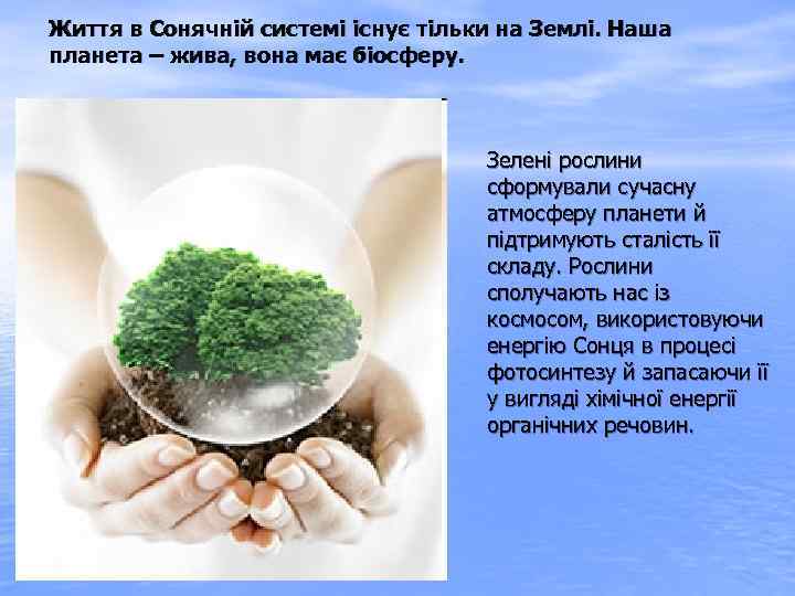 Життя в Сонячній системі існує тільки на Землі. Наша планета – жива, вона має