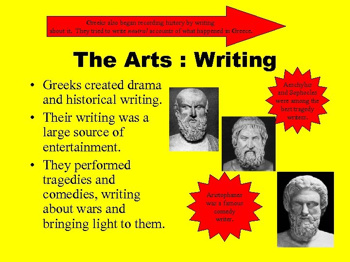 Greeks also began recording history by writing about it. They tried to write neutral