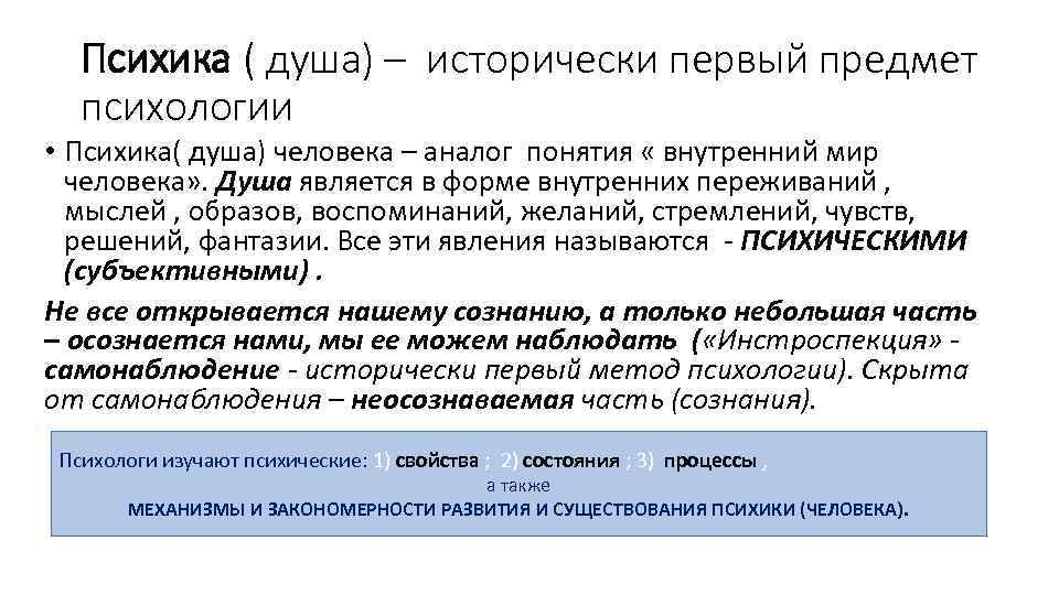 Психика ( душа) – исторически первый предмет психологии • Психика( душа) человека – аналог