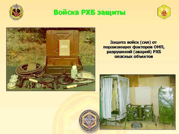 Войска РХБ защиты Защита войск (сил) от поражающих факторов ОМП, разрушений (аварий) РХБ опасных