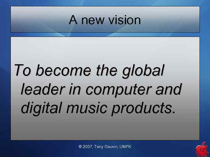 A new vision To become the global leader in computer and digital music products.