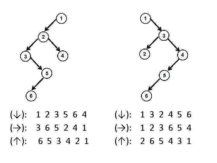 (↓): 1 2 3 5 6 4 (→): 3 6 5 2 4 1