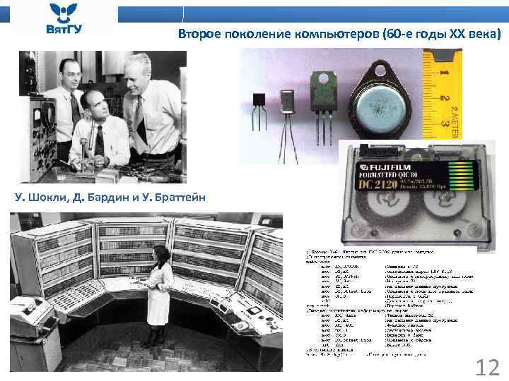 Второе поколение компьютеров (60 -е годы ХХ века) У. Шокли, Д. Бардин и У.