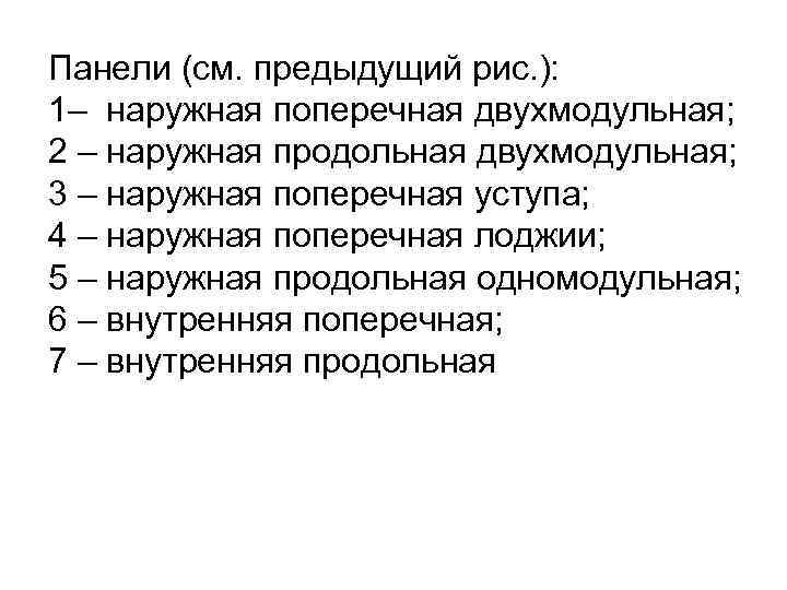 Панели (см. предыдущий рис. ): 1– наружная поперечная двухмодульная; 2 – наружная продольная двухмодульная;