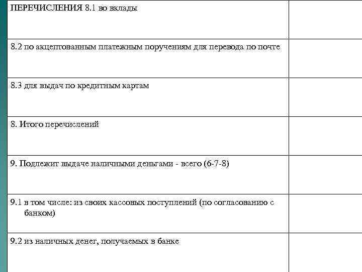 ПЕРЕЧИСЛЕНИЯ 8. 1 во вклады 8. 2 по акцептованным платежным поручениям для перевода по