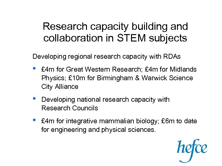 Research capacity building and collaboration in STEM subjects Developing regional research capacity with RDAs