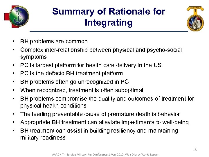 Summary of Rationale for Integrating • BH problems are common • Complex inter relationship