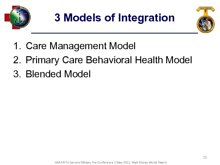 3 Models of Integration 1. Care Management Model 2. Primary Care Behavioral Health Model