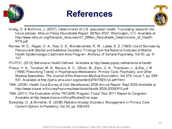 References Kindig, D. & Mc. Ginnis, J. (2007). Determinants of U. S. population health: