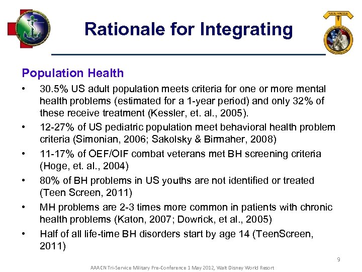 Rationale for Integrating Population Health • • • 30. 5% US adult population meets