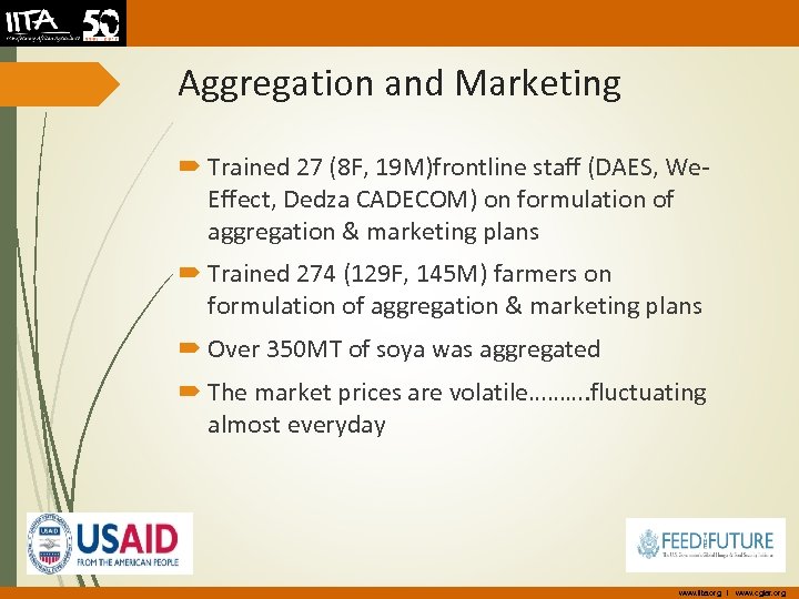 Aggregation and Marketing Trained 27 (8 F, 19 M)frontline staff (DAES, We. Effect, Dedza