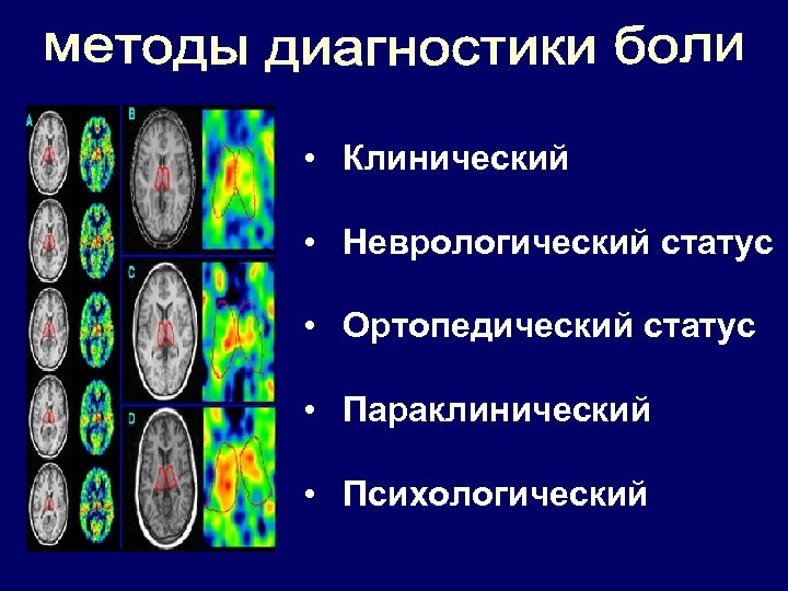  • Клинический • Неврологический статус • Ортопедический статус • Параклинический • Психологический 