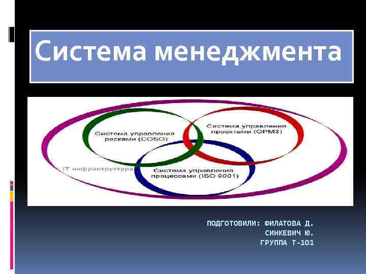 Система менеджмента ПОДГОТОВИЛИ: ФИЛАТОВА Д. СИНКЕВИЧ Ю. ГРУППА Т-1 О 1 