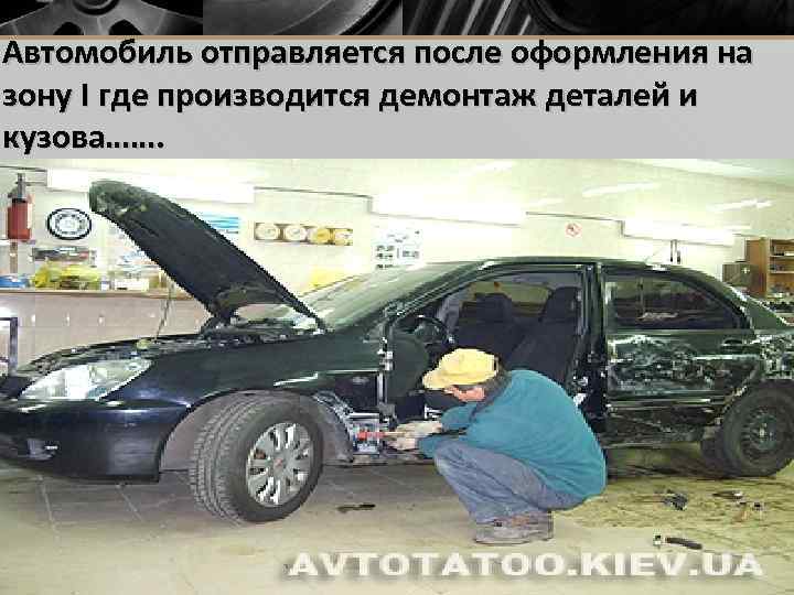 Автомобиль отправляется после оформления на зону I где производится демонтаж деталей и кузова……. 