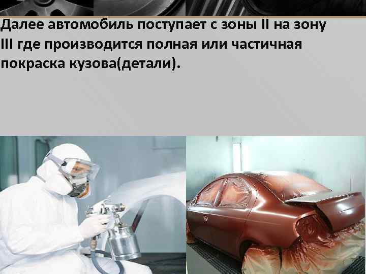 Далее автомобиль поступает с зоны II на зону III где производится полная или частичная