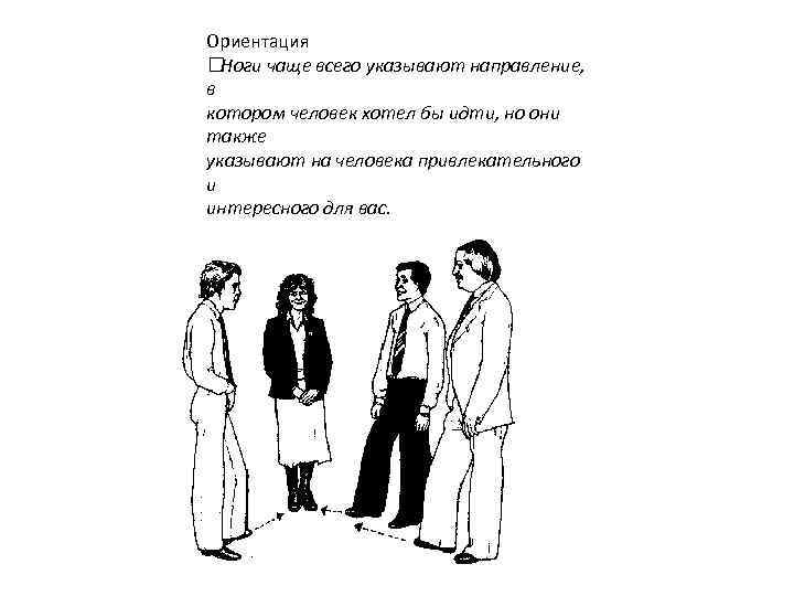 Ориентация Ноги чаще всего указывают направление, в котором человек хотел бы идти, но они