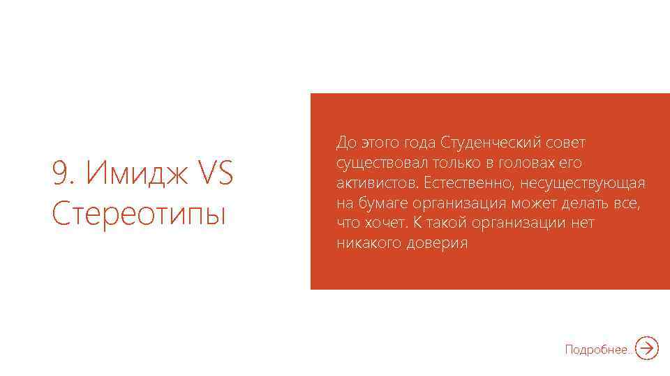 9. Имидж VS Стереотипы До этого года Студенческий совет существовал только в головах его