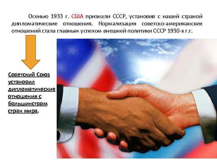 Осенью 1933 г. США признали СССР, установив с нашей страной дипломатические отношения. Нормализация советско-американских