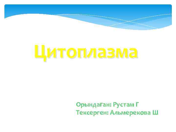 Цитоплазма Орындаған: Рустам Г Тексерген: Альмерекова Ш 