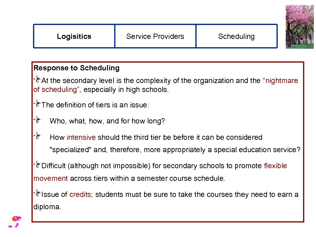 Logisitics Service Providers Scheduling Response to Scheduling At the secondary level is the complexity