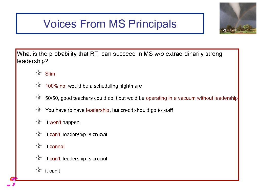 Voices From MS Principals What is the probability that RTI can succeed in MS