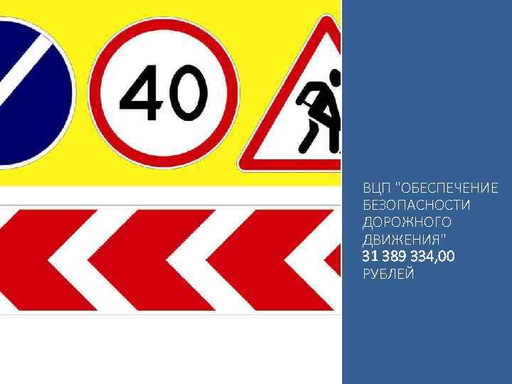 ВЦП "ОБЕСПЕЧЕНИЕ БЕЗОПАСНОСТИ ДОРОЖНОГО ДВИЖЕНИЯ" 31 389 334, 00 РУБЛЕЙ 