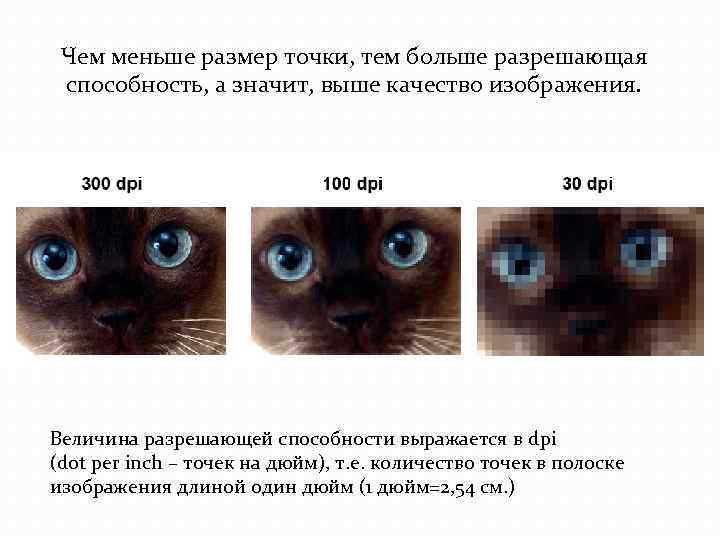 Чем меньше размер точки, тем больше разрешающая способность, а значит, выше качество изображения. Величина