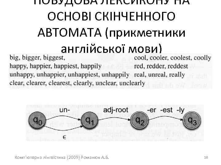 ПОБУДОВА ЛЕКСИКОНУ НА ОСНОВІ СКІНЧЕННОГО АВТОМАТА (прикметники англійської мови) Комп'ютерна лінгвістика (2009) Романюк А.