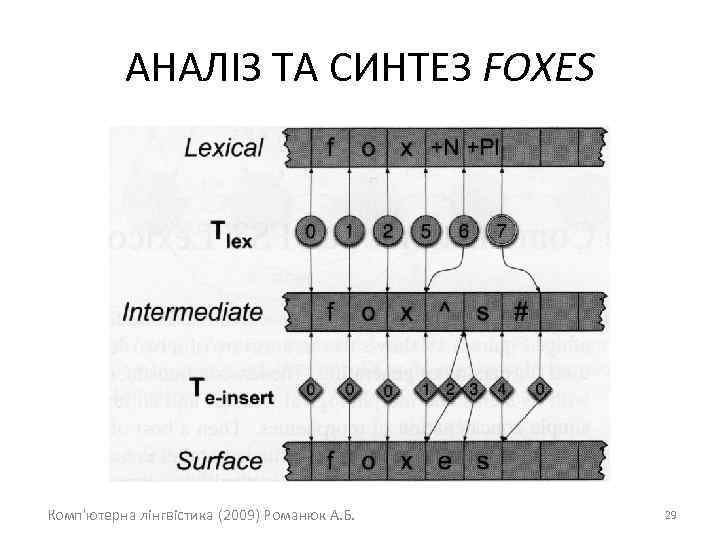 АНАЛІЗ ТА СИНТЕЗ FOXES Комп'ютерна лінгвістика (2009) Романюк А. Б. 29 