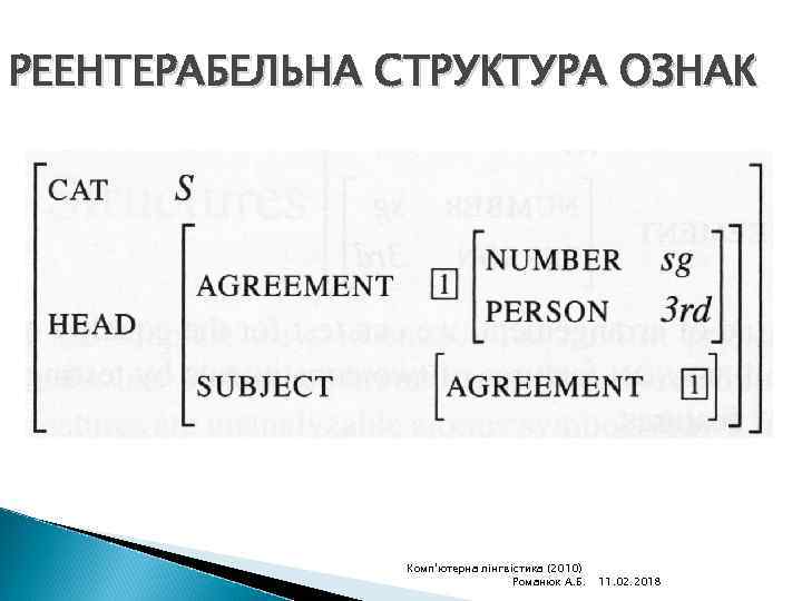 РЕЕНТЕРАБЕЛЬНА СТРУКТУРА ОЗНАК Комп'ютерна лінгвістика (2010) Романюк А. Б. 11. 02. 2018 