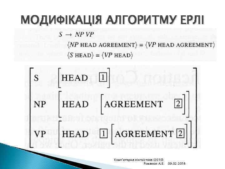 МОДИФІКАЦІЯ АЛГОРИТМУ ЕРЛІ Комп'ютерна лінгвістика (2010) Романюк А. Б. 09. 02. 2018 