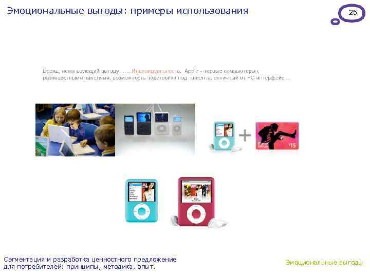 Эмоциональные выгоды: примеры использования Сегментация и разработка ценностного предложение для потребителей: принципы, методика, опыт.