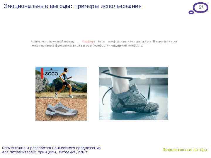 Эмоциональные выгоды: примеры использования Сегментация и разработка ценностного предложение для потребителей: принципы, методика, опыт.