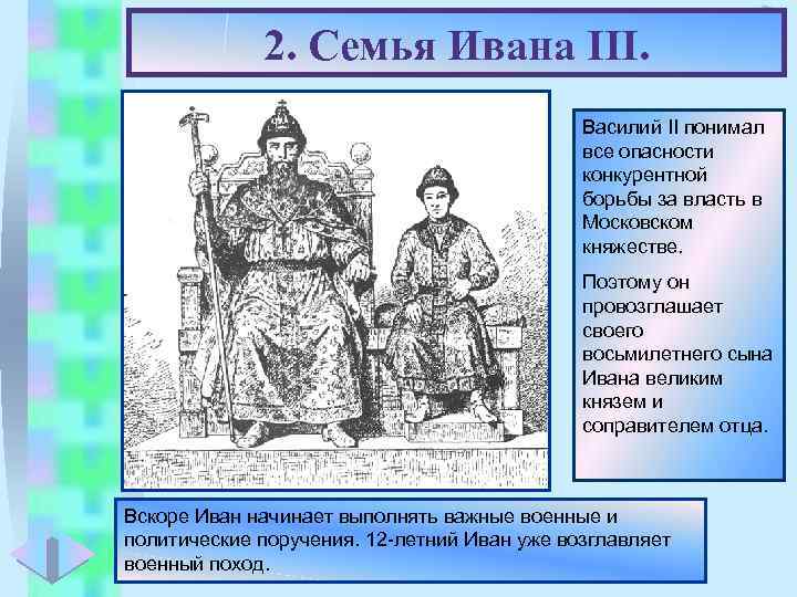 2. Семья Ивана III. Меню Василий II понимал все опасности конкурентной борьбы за власть