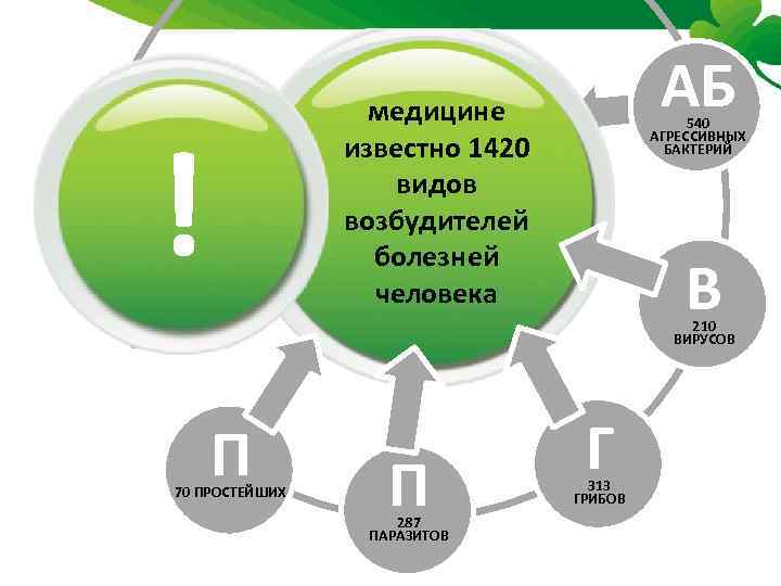 АБ медицине известно 1420 видов возбудителей болезней человека ! 540 АГРЕССИВНЫХ БАКТЕРИЙ В 210