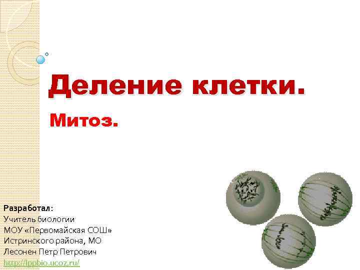 Деление клетки. Митоз. Разработал: Учитель биологии МОУ «Первомайская СОШ» Истринского района, МО Лесонен Петрович