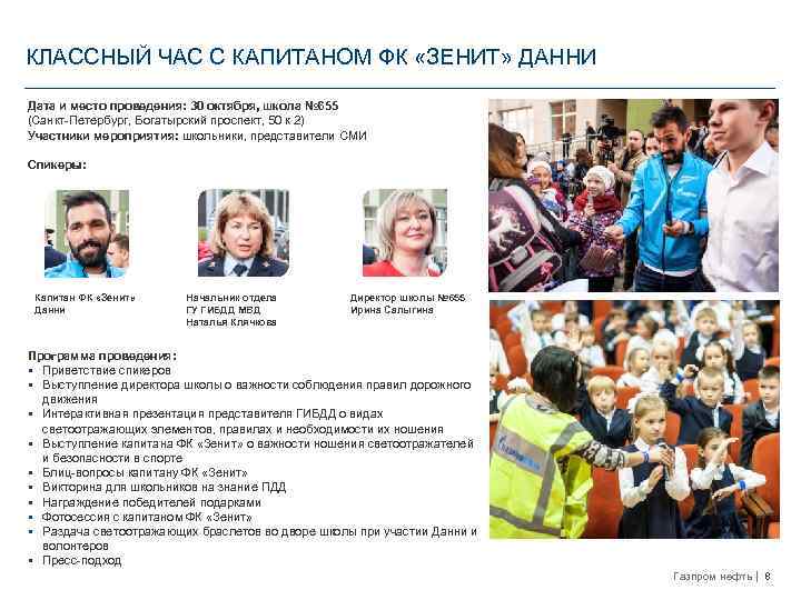 КЛАССНЫЙ ЧАС C КАПИТАНОМ ФК «ЗЕНИТ» ДАННИ Дата и место проведения: 30 октября, школа