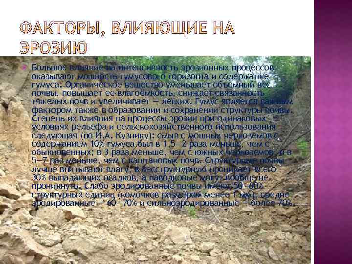  Большое влияние на интенсивность эрозионных процессов оказывают мощность гумусового горизонта и содержание гумуса.